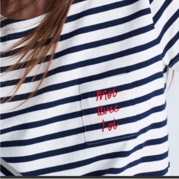 Madewell x Sezane | Moi Avec Toi Short Sleeve Striped Basic Tee Preppy - Picture 2 of 6